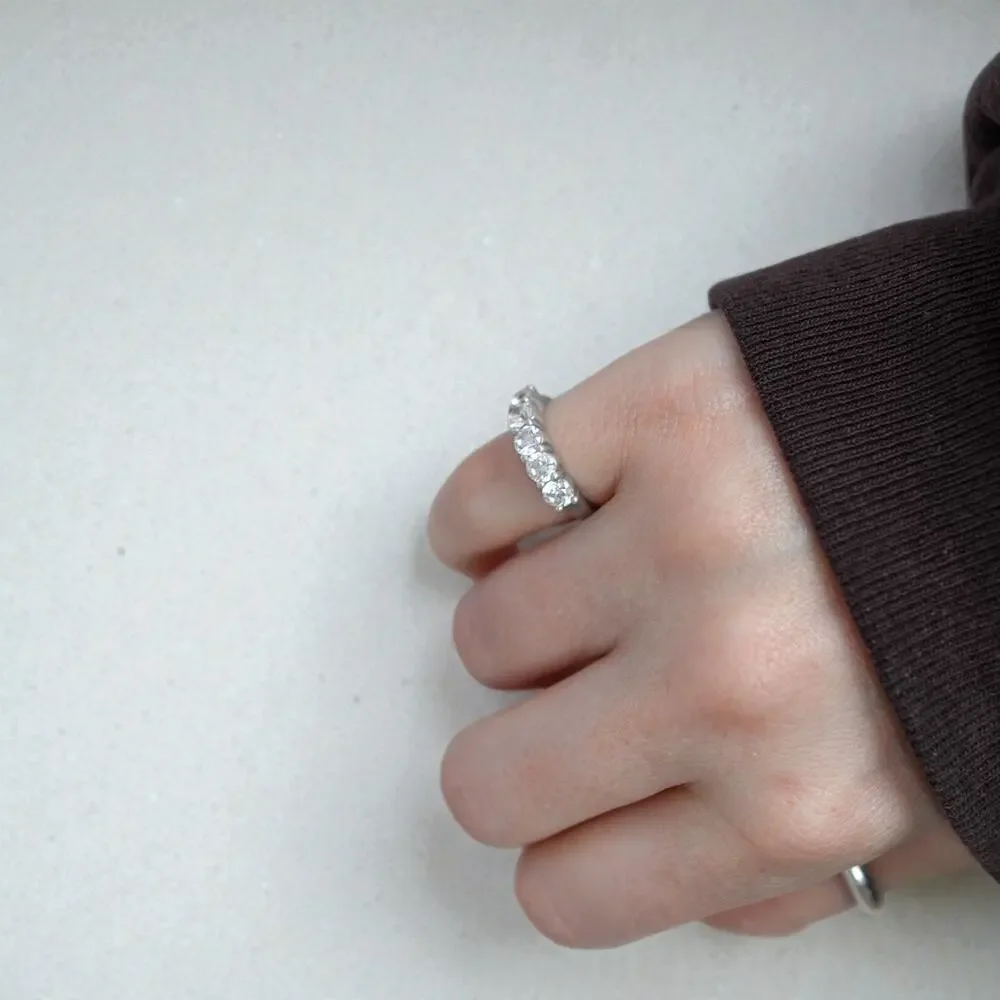 Vintage Sterling Silver CZ Three Stone Engagement Wedding Ring Size 4.75 - Picture 7 of 9